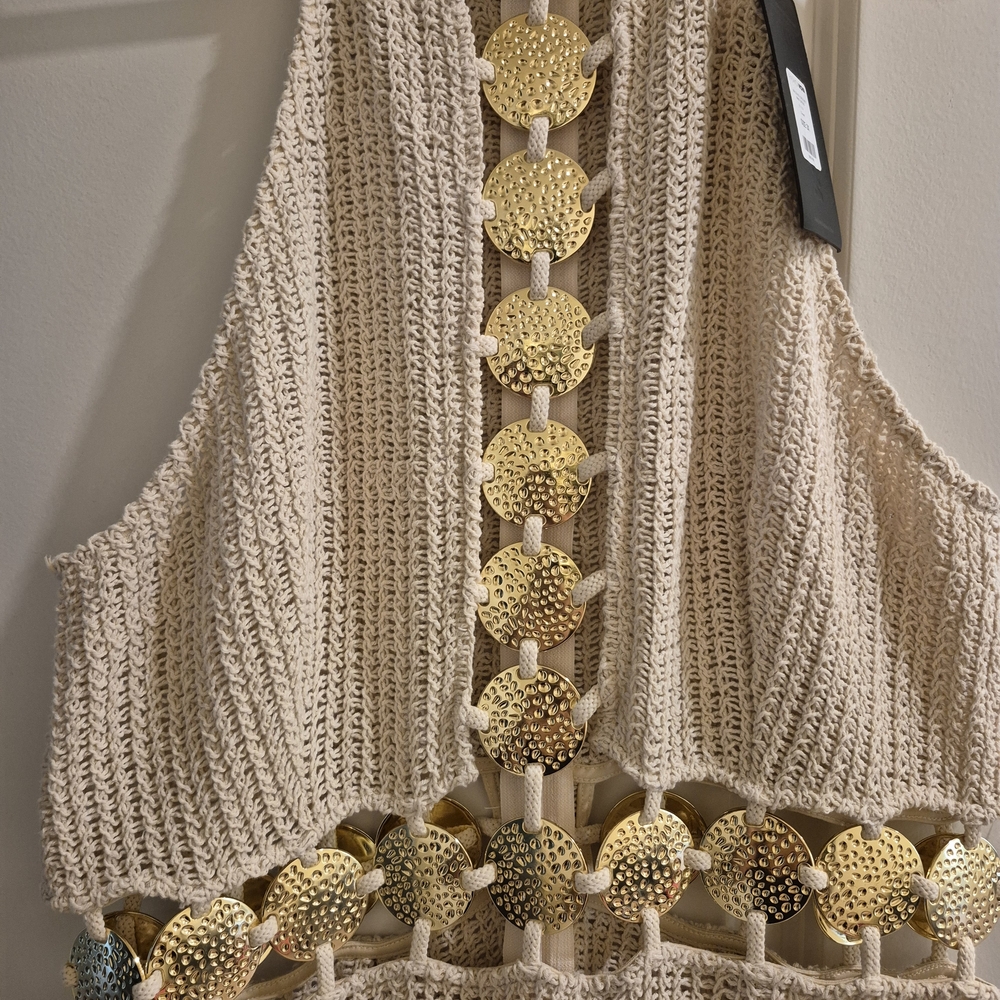 Fashion Nova Cream Maxi Dress with Gold Accents